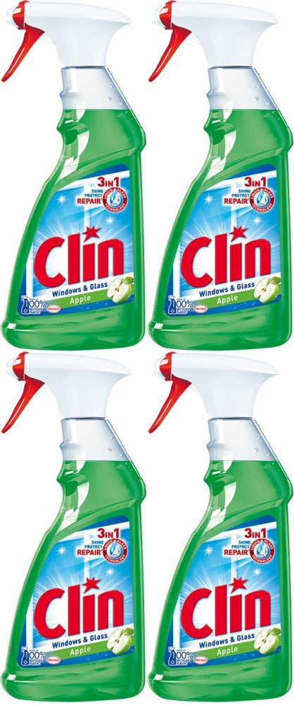 4x Płyn do mycia szyb Clin, z rozpylaczem, jabłkowy, 500ml