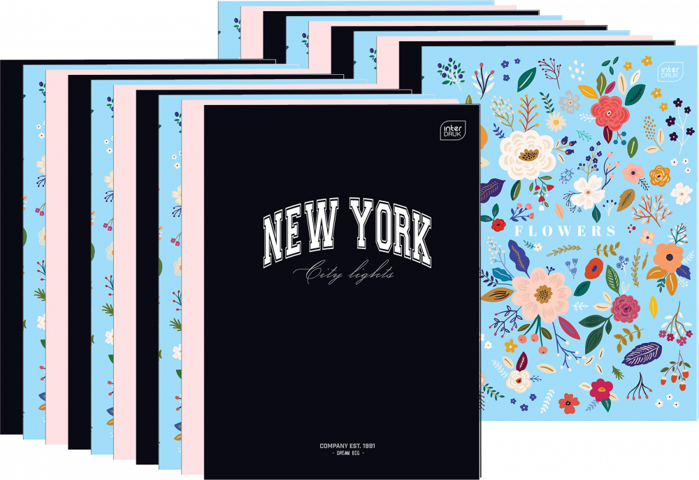 20x Zeszyt w kratkę Interdruk, A4, 32 kartki, mix wzorów