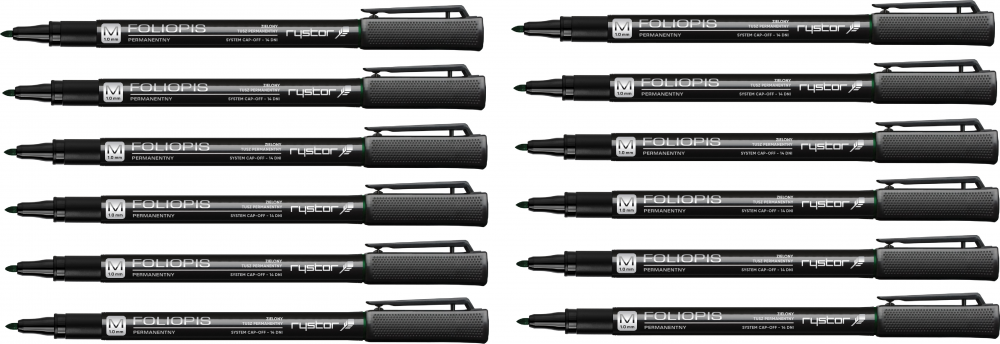 12x Foliopis Rystor, FM, okrągła, 1mm, zielony