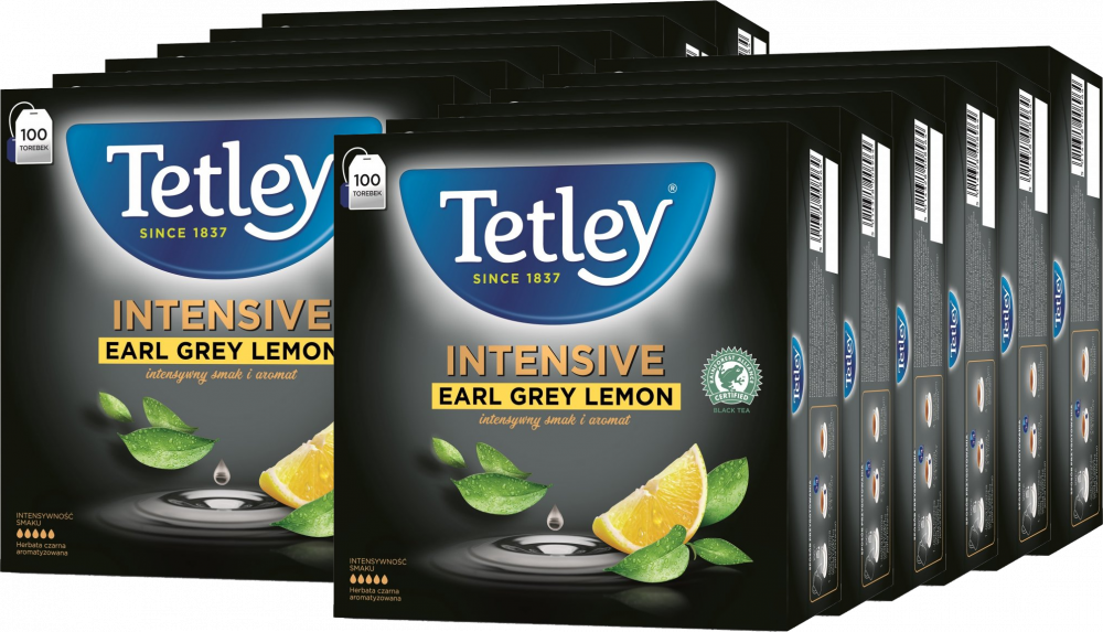 12x Herbata Earl Grey w torebkach Tetley Intensive, cytryna, 100 sztuk x 2g