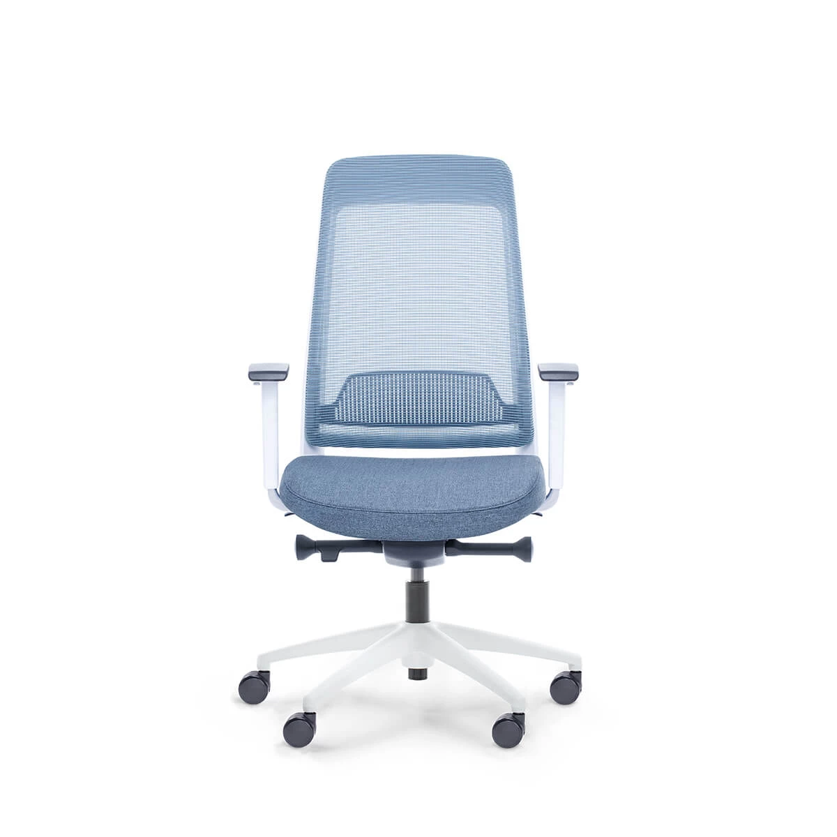 SHINE fotel biurowy biały bez zagłówka, siatka/tkanina 2 kolory (Stelaż: nylon, Kolor: niebieski)