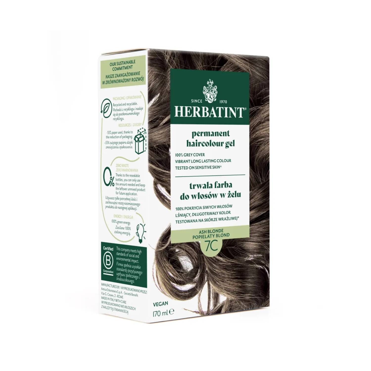 Herbatint - farba do włosów 7c, popielaty blond, 170 ml