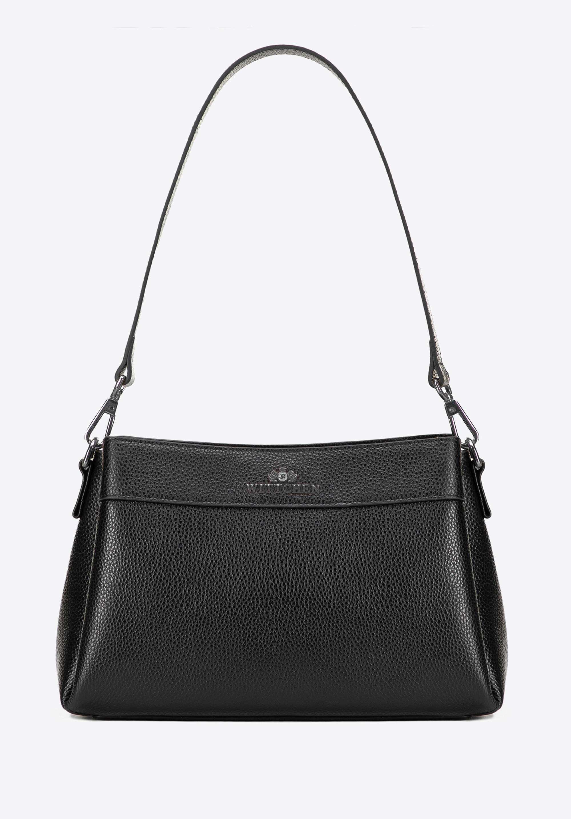 Damska listonoszka ze skóry naturalnej trapezowa czarno - grafitowa