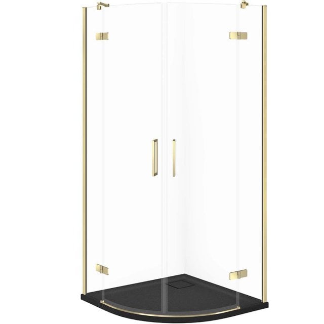 CERSANIT Zestaw kabina półokrągła JOTA 80x80 złota, brodzik TAKO SLIM
