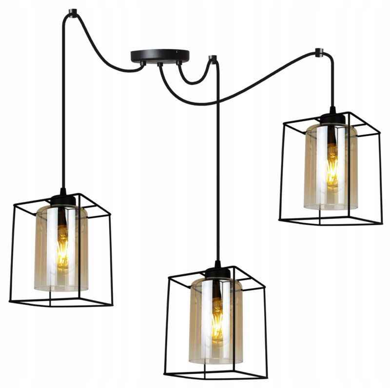 Lampa sufitowa wisząca Light Home LH Hella Cage Pająk 3x E27 60W szkło miodowy 1szt.