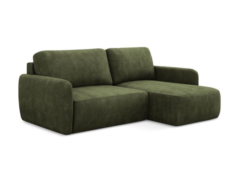 Narożnik prawostronny z funkcją spania LaMiaSofa CORLE z tkaniny szenilowej 207x148 cm oliwkowy 1 szt.