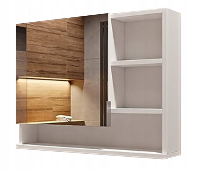 Szafka łazienkowa z lustrem i półkami Better Home, 60 x 50 x 14 cm, Biała, Prawa, 1 szt.