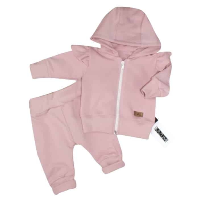 KAZUM DRES DZIEWCZĘCY BLUZA + SPODNIE Z FALBANKAMI BRUDNY RÓŻ ZZ - 80