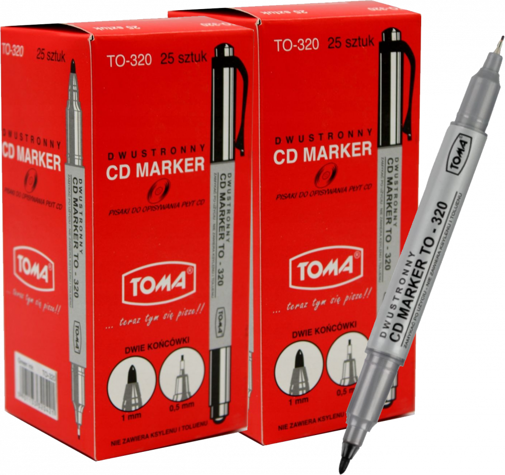 50x Marker dwustronny do płyt CD i DVD Toma TO-320, okrągła, 0.5mm/ 0.8mm, czarny