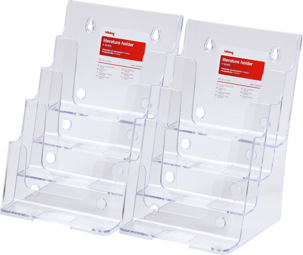 2x Stojak na prospekty Viking, A5, 4 kieszenie, przeroczysty