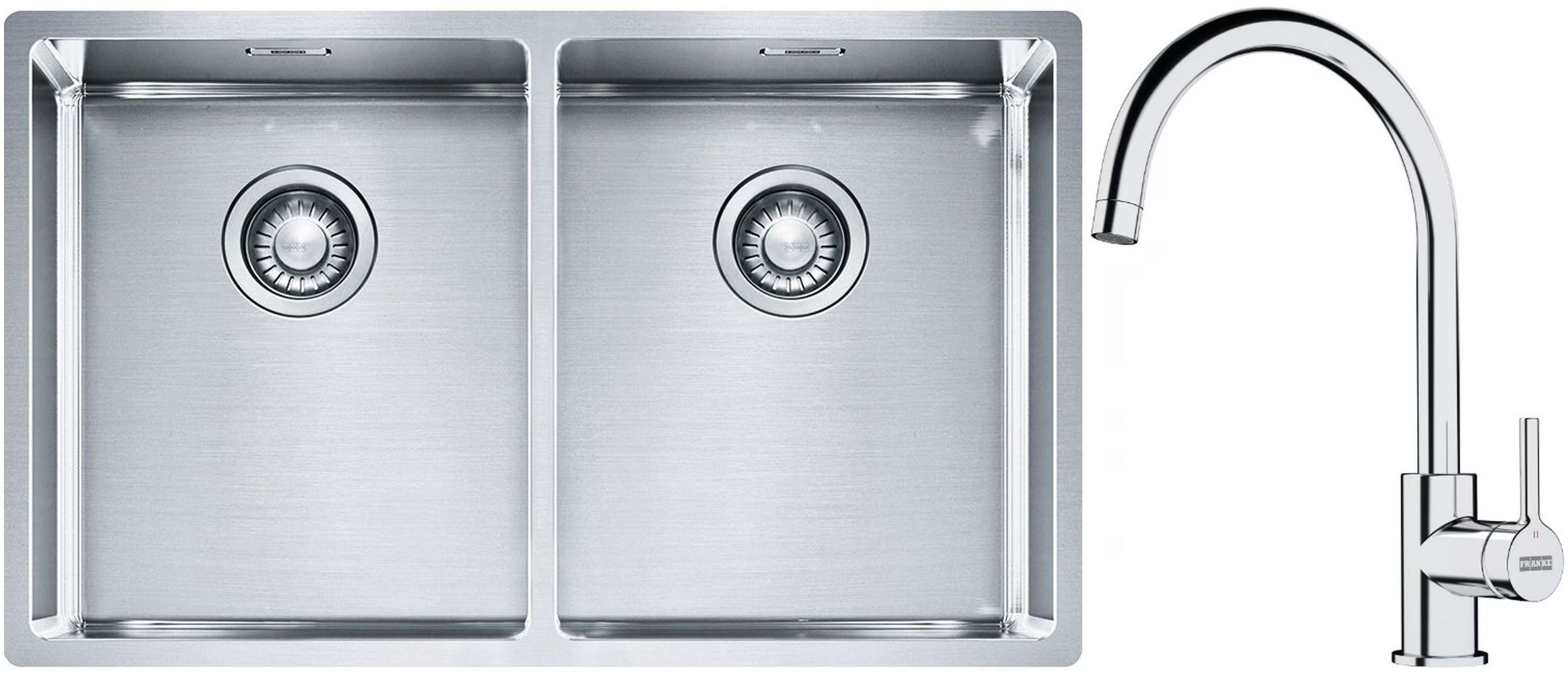 Franke Box BXX 220/120 34-34 zlewozmywak 74x45 cm stalowy z baterią kuchenną Lina chrom (1270370188, 1150693228)