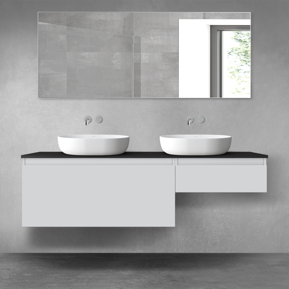 Oltens Vernal zestaw mebli łazienkowych 160 cm z blatem szary mat/czarny mat 68354700 - Wysyłka w 24h