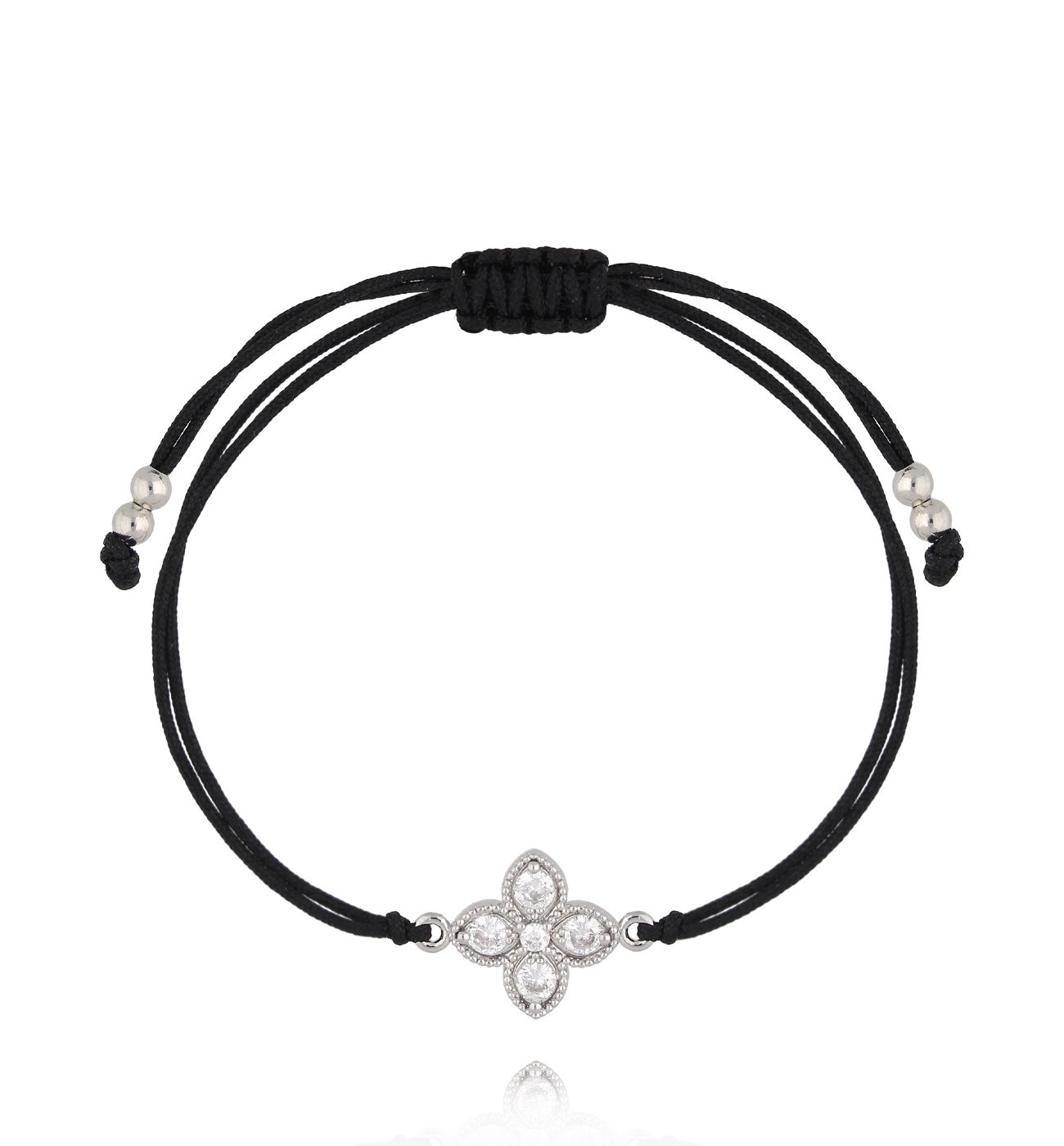 Bransoletka z czarnym sznurkiem i srebrną rozetą BGL0997 - By Dziubeka