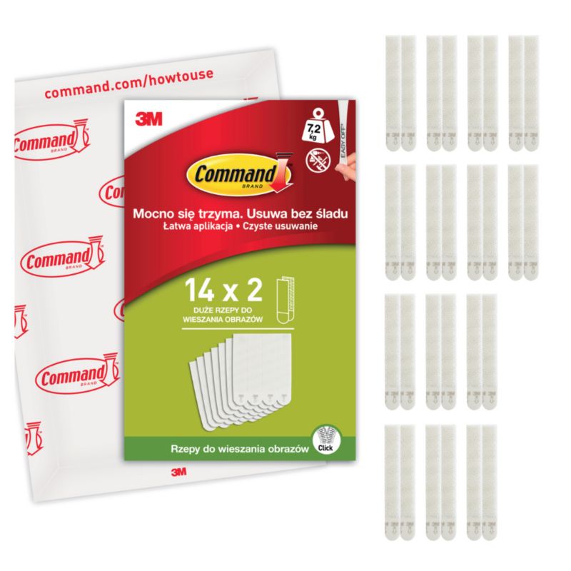 Rzepy do wieszania obrazów Command duże białe 14 x 2 - 28 szt.