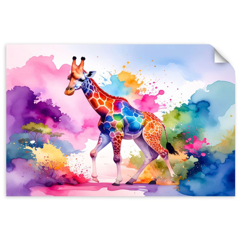 Naklejki samoprzylepne do salonu sypialni Feeby Kolorowa Żyrafa Afryka Akwarela 100x70cm 1szt