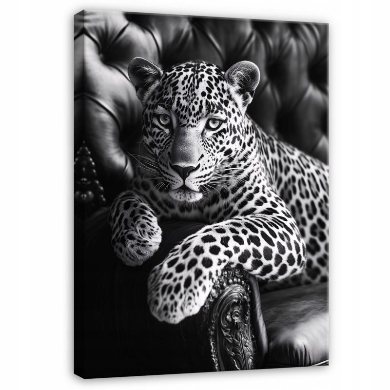Obraz Jaguar Czarno Biały Na Płótnie Canvas WALLARENA 120x80 cm Dekoracja Do Sypialni Salonu Kuchni 1 szt.