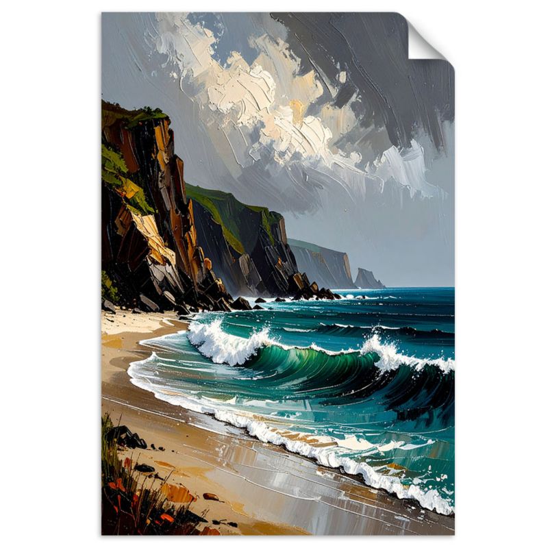 Plakaty samoprzylepne do salonu sypialni Feeby Morze Plaża Skały Góry 80x120cm 1szt