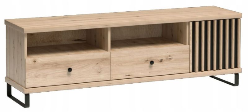 Szafka RTV Furnidea 160 cm dąb artisan czarny lamelowa z nóżkami 10 cm CALI 1 szt.