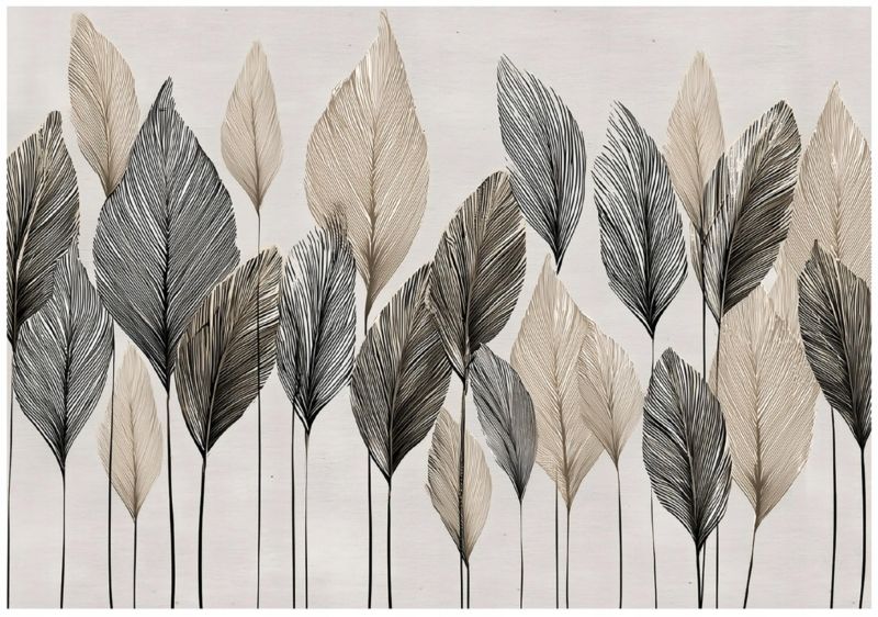 Fototapeta Liście Beżowe Boho Beton WALLARENA 400x280 cm Tapeta Do Sypialni Salonu Kuchni 1 szt.