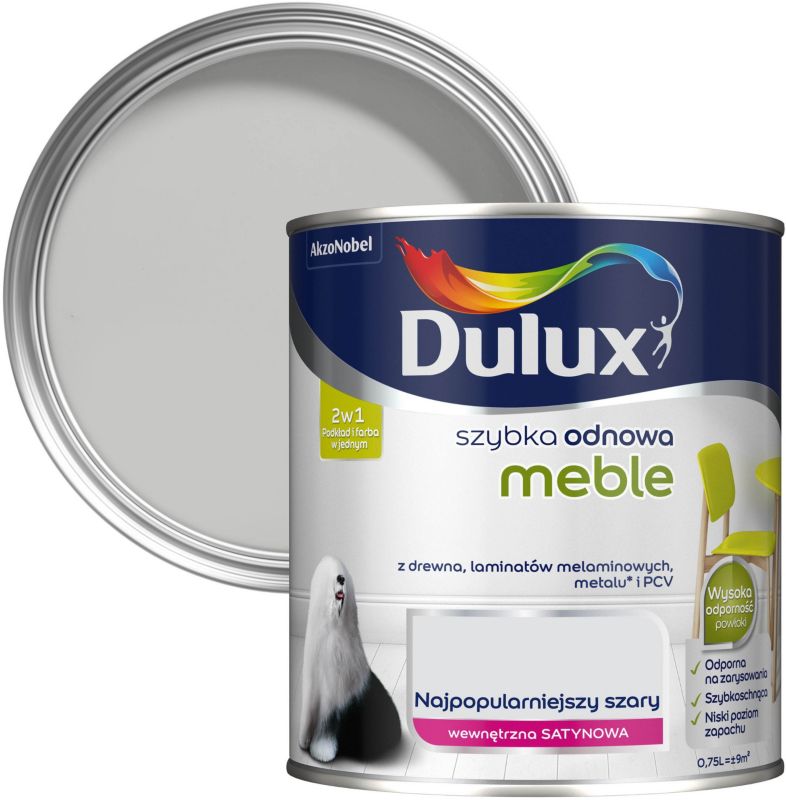 Farba Dulux Szybka Odnowa meble najpopularniejszy szary 0,75 l