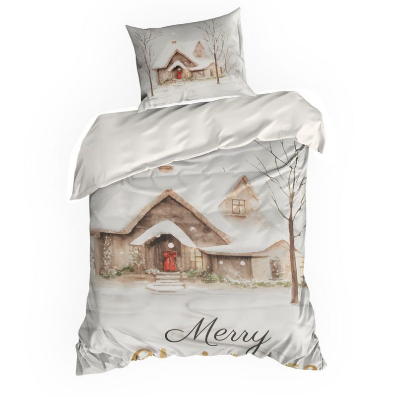 Pościel Świąteczna JOYFUL Eurofirany Biała Napis Marry Christmas 140X200 cm 2 szt.