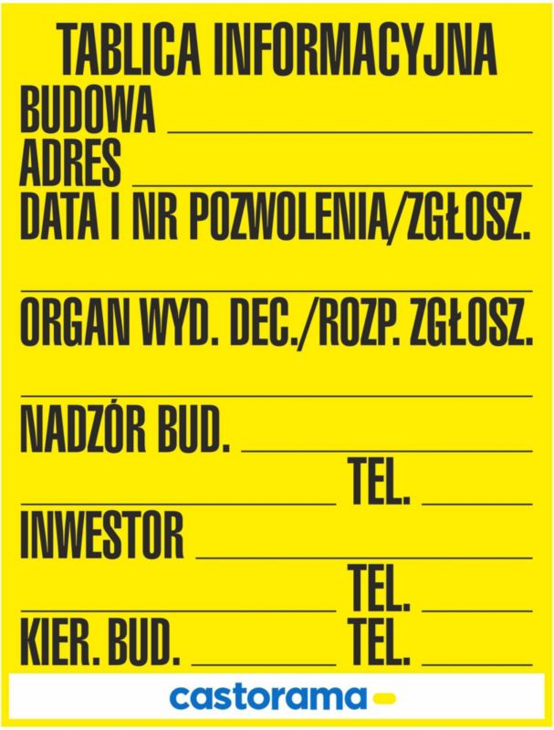 Tablica budowlana informacyjna 49,5 x 65 cm
