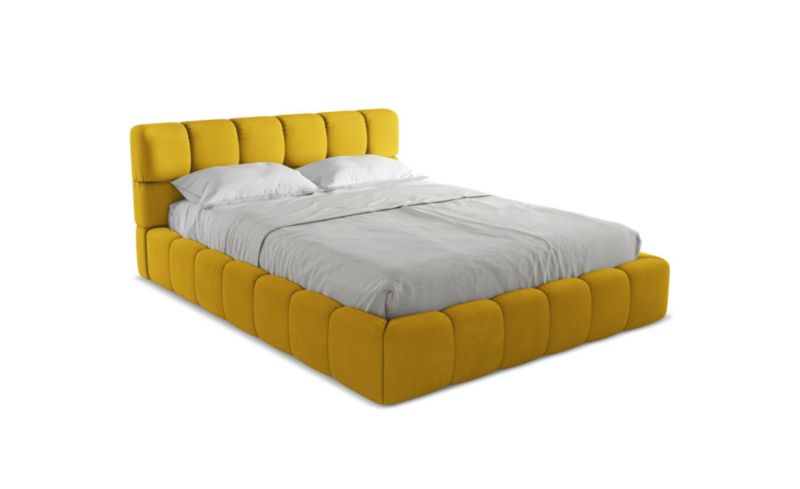 Łóżko LaMiaSofa Nalu z tkaniny szenilowej 160x200 musztardowy 1 szt.