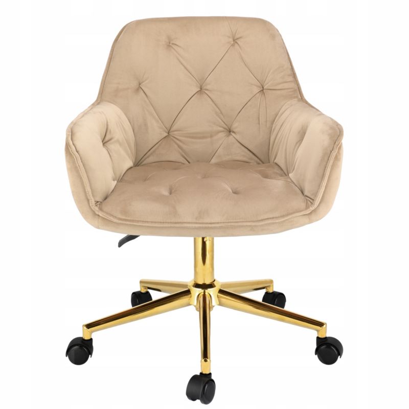 Fotel elegancki LARGO beżowy welurowy tapicerowany obrotowy do biura gabinetu 1 szt.
