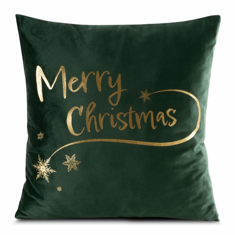 Poszewka Joy/3/D Eurofirany Świąteczna na poduszkę 45x45 cm Napis Zielona 1 szt.