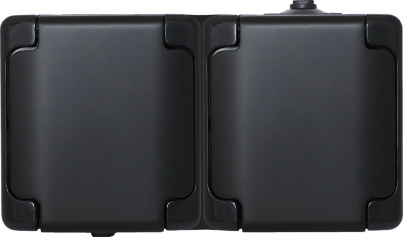 Gniazdo podwójne Kos natynkowe hermetyczne z uziemieniem IP54 czarne 1 szt.