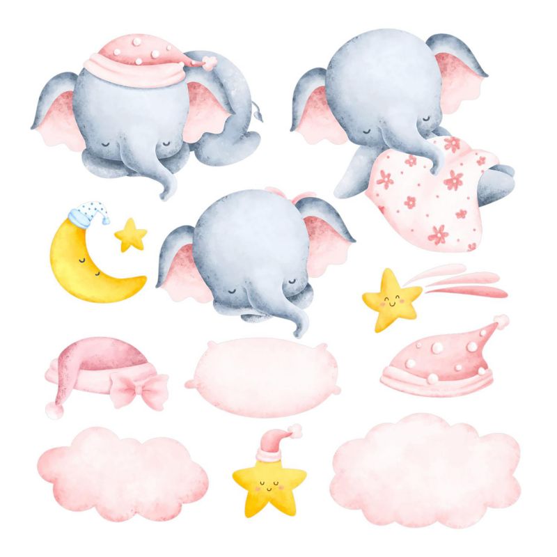 Dziecięce Naklejki Wallfluent 91x60 cm Słoniki chmurki 1 rol.