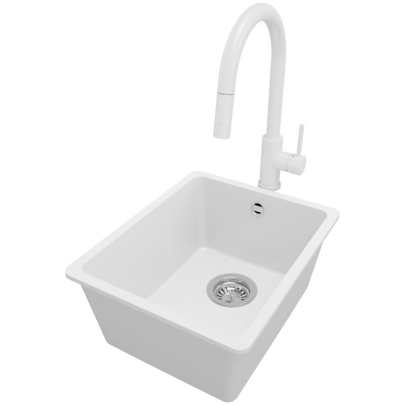 Zlewozmywak podblatowy Wenecja Easy PRIMAGRAN 36x44cm do szafki od 40cm, Biały + Bateria 40x20cm + Syfon, S017, 1 szt.