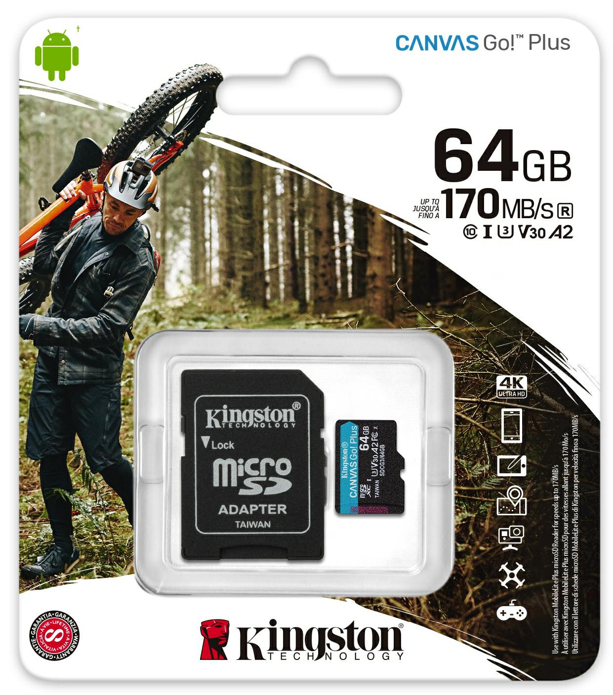 KINGSTON Micro SDXC 64GB SDCG3/64GB 170 A2 U3 V30 CANVAS GO PLUS 170Mb - Henryx24
