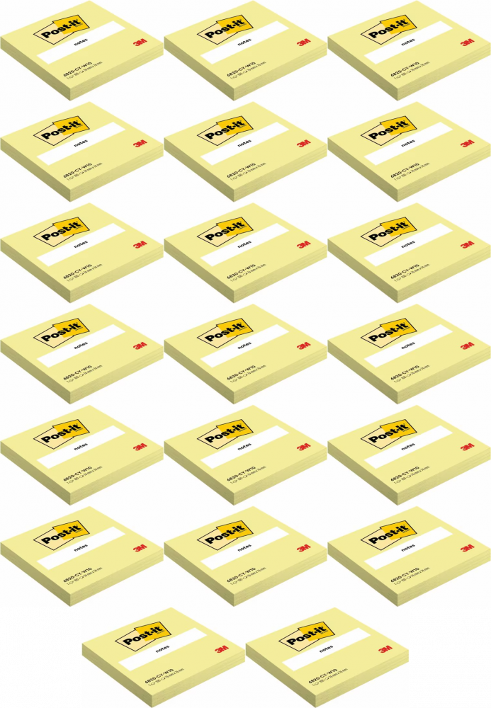 20x Karteczki samoprzylepne Post-it, 76x76mm, 100 karteczek, kanarkowy żółty