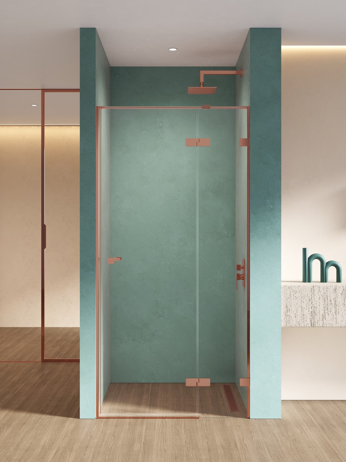 New Trendy Eventa Copper Shine drzwi prysznicowe 110 cm uchylne prawe miedź połysk/szkło przezroczyste EXK-6359