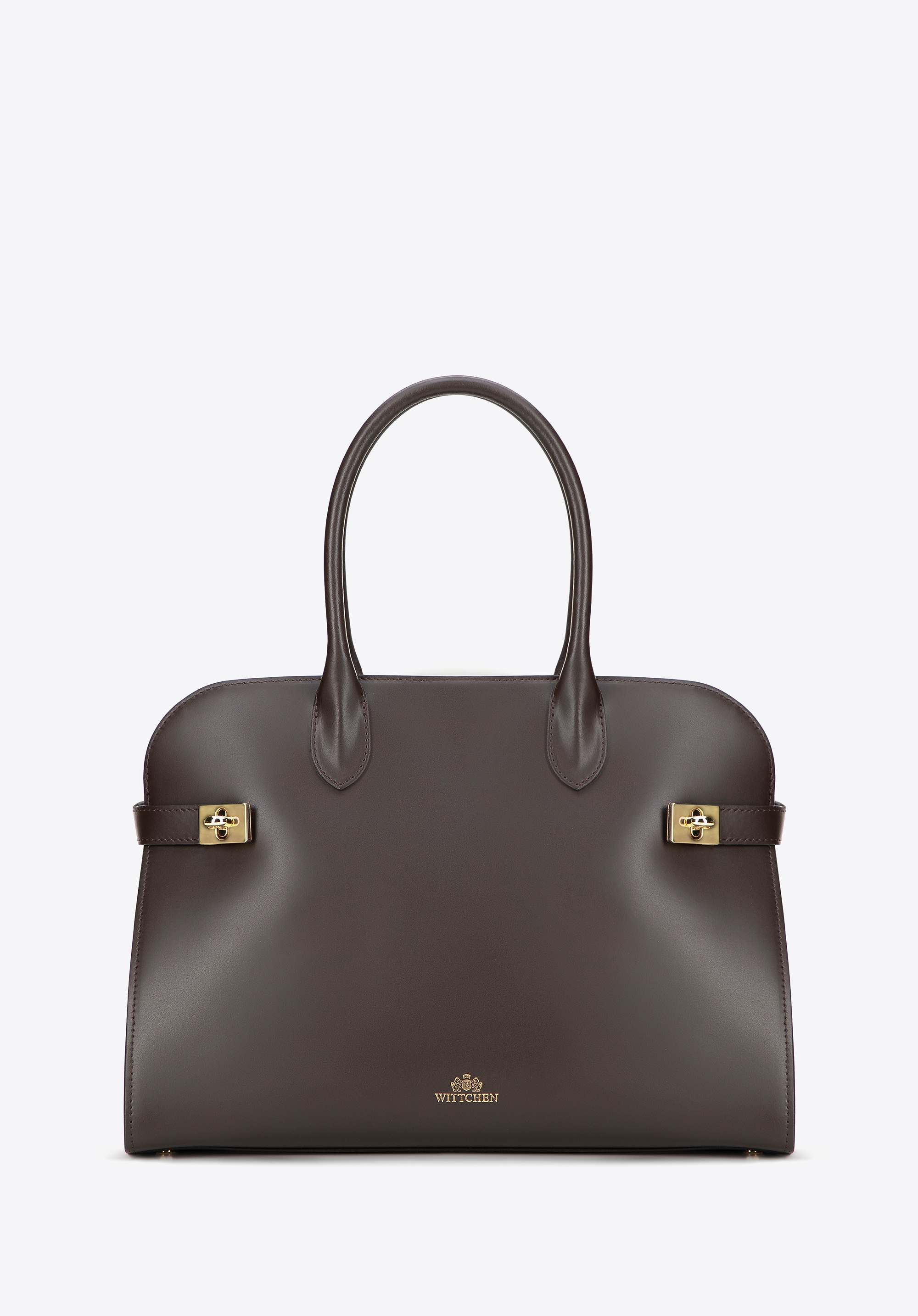 Damska shopperka ze skóry naturalnej z błyszczącymi elementami brązowa