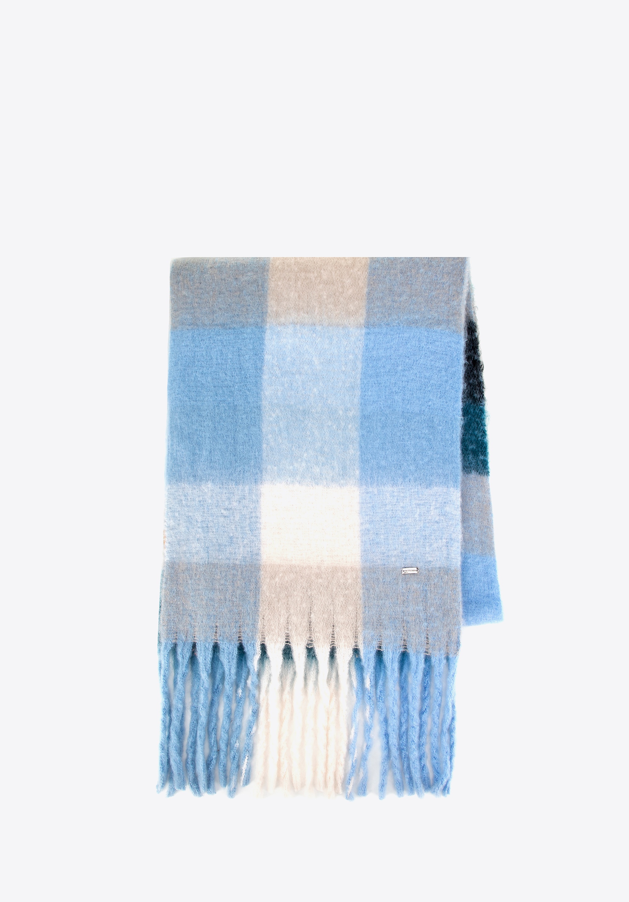 Damski szalik w wielokolorową kratkę niebiesko - biały