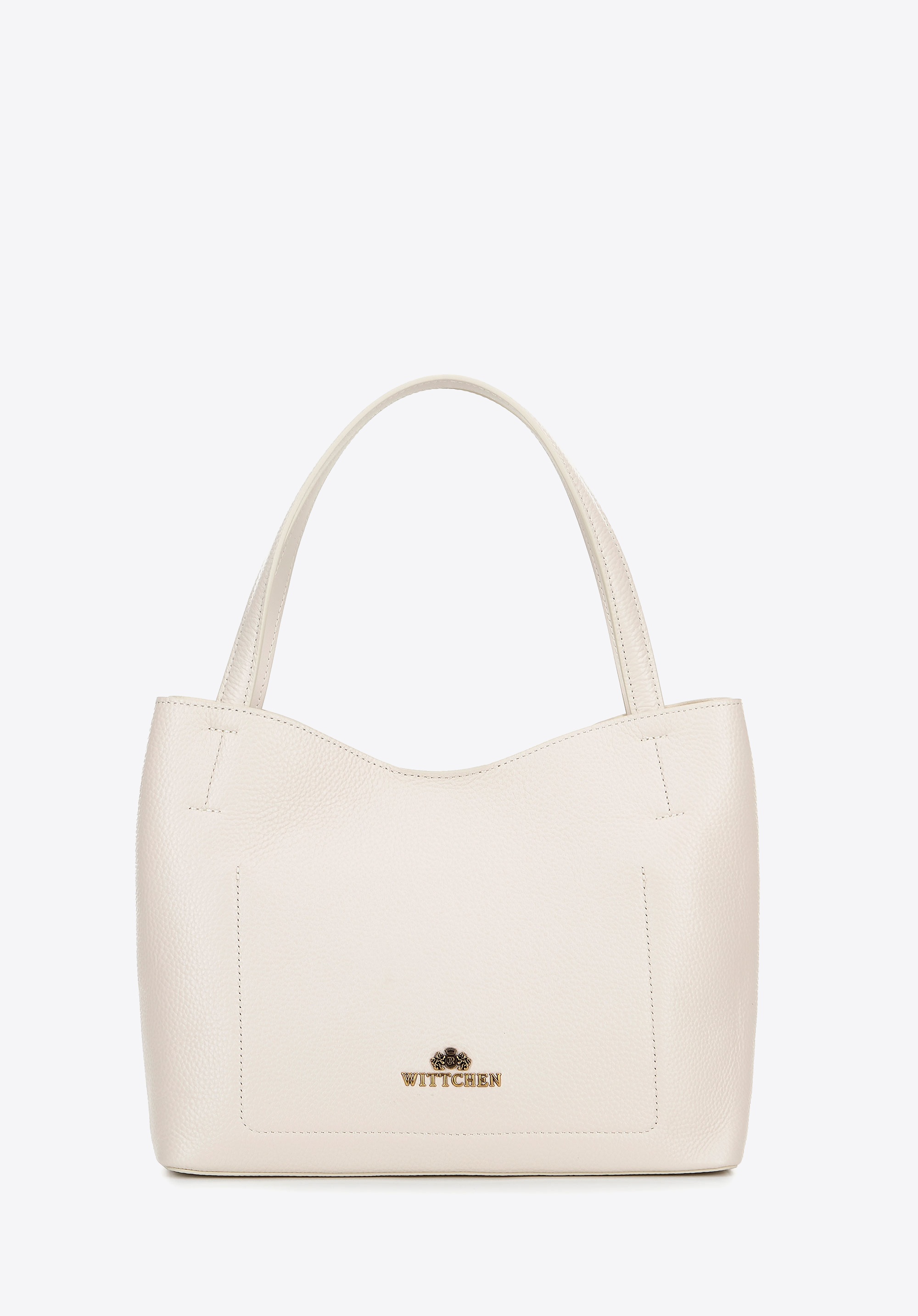Skórzana shopperka z saszetką kremowa