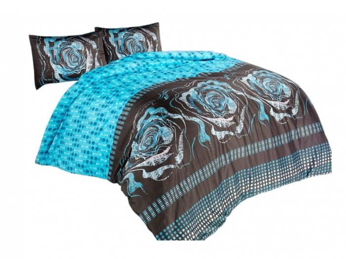 Pościel satynowa Valentini Bianco 160x200 + 2x70x80 wz. Rose-Turkus