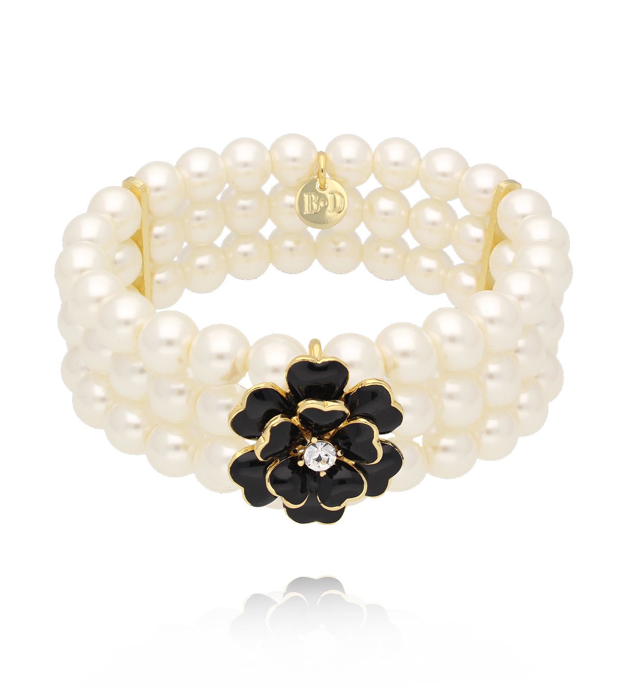 Bransoletka z perłami i kwiatem z kryształem BSS0241 - By Dziubeka