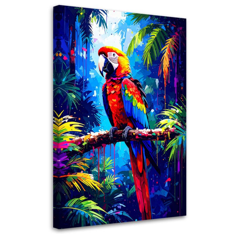 Obraz do salonu pokoju Feeby Kolorowa Papuga na gałęzi 40x60cm 1szt