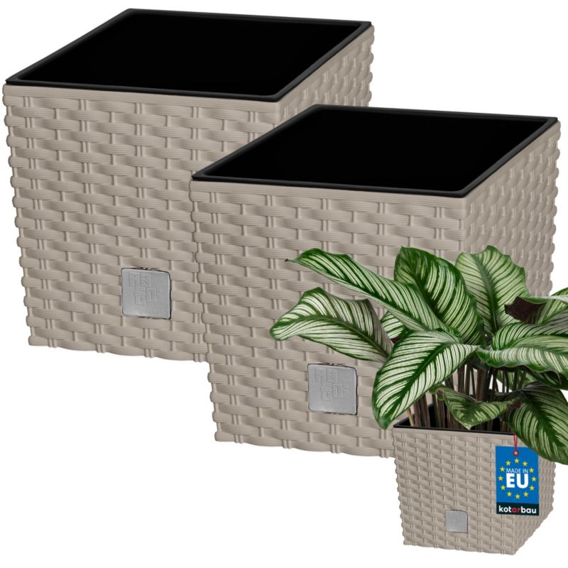 Doniczka ogrodowa KOTARBAU rattan z wkładem mocca 22x22 cm 2 szt.