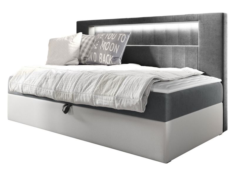 Łóżko kontynentalne MIRJAN 24 Gold Junior 2 80x200 biała ekoskóra/szary 1 szt.