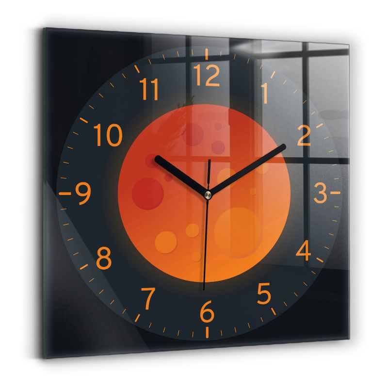 Zegar szklany czarne wskazówki Wallfluent 30x30 cm Księżyc w pełni 1 szt.