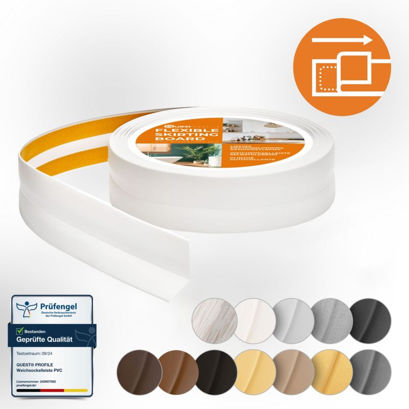 Listwa wykończeniowa PCV 25x25mm, QUEST, samoprzylepna, elastyczna, miękka taśma dekoracyjna, biały, 5m