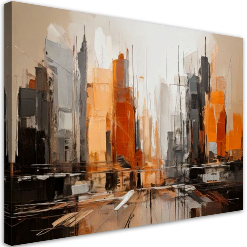 Obraz do salonu nowoczesny jak malowany Feeby Miasto Abstrakcja pomarańczowy 100x70cm 1szt