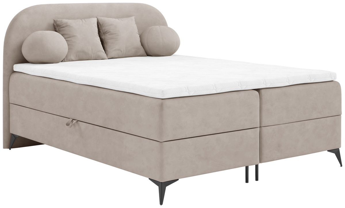 Beżowe łóżko kontynentalne 140x200 cm do sypialni z pojemnikiem SERENO