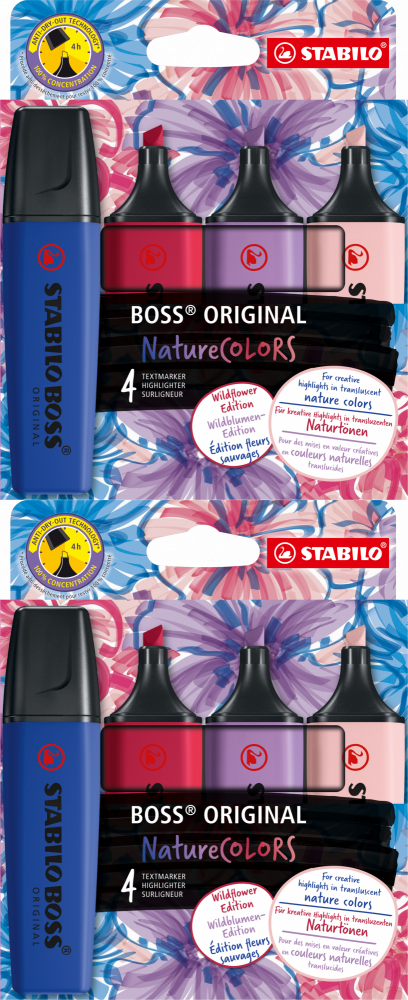 2x Zakreślacz Stabilo Boss Original NatureCOLORS Wildflowers, ścięta, 4 sztuki, mix kolorów