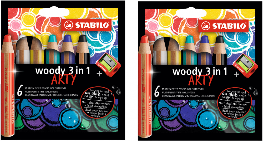 2x kredka Stabilo Woody 3 w 1 Arty, z temperówką, 6 sztuk, mix kolorów