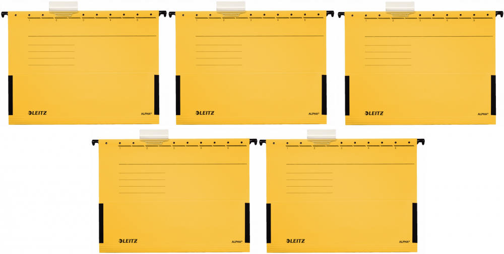 5x Teczka zawieszana kartonowa z rozciągliwymi bokami Leitz Alpha, A4, 348x260mm, 275g/m2, żółty